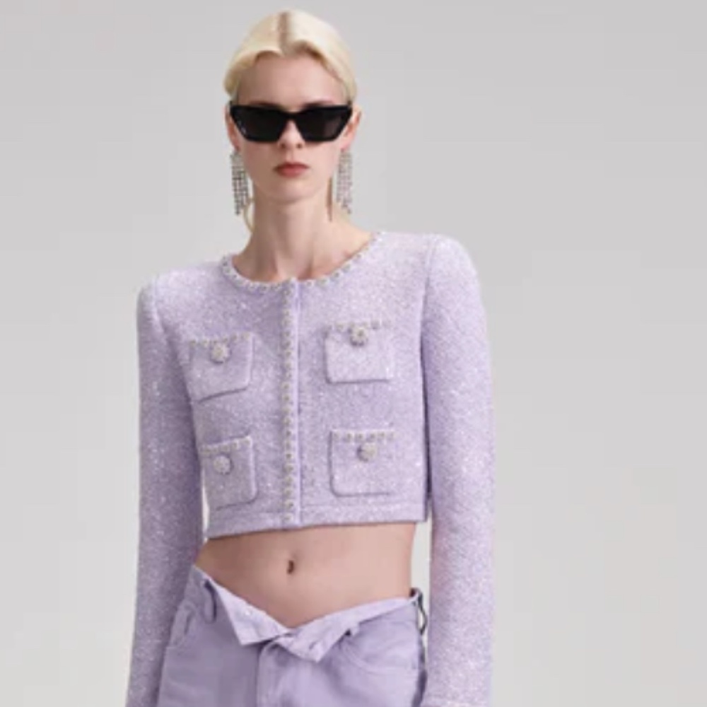 Self portrait- LILAC SEQUIN KNIT CARDIGAN - S